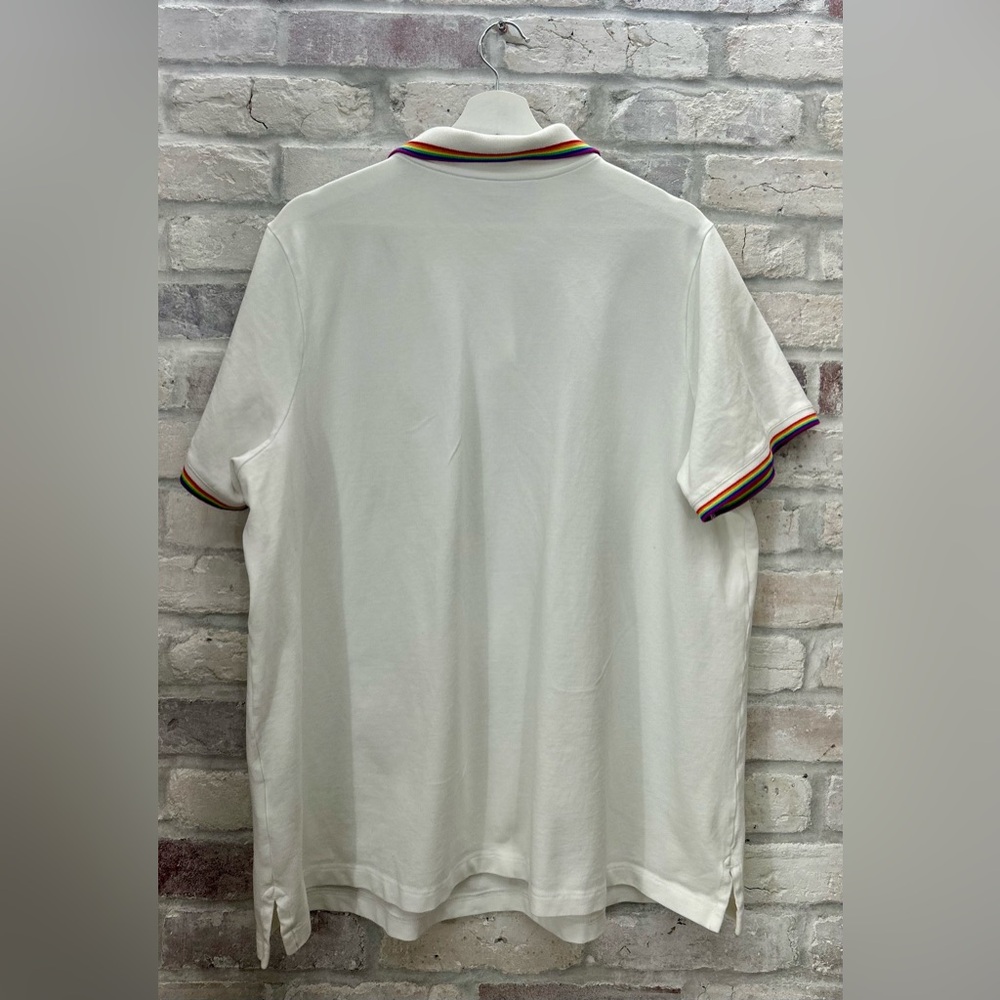 Lands End Womens Polo Rainbow Collared White Cotton Shirt Classic Costal 2XL - Picture 5 of 9